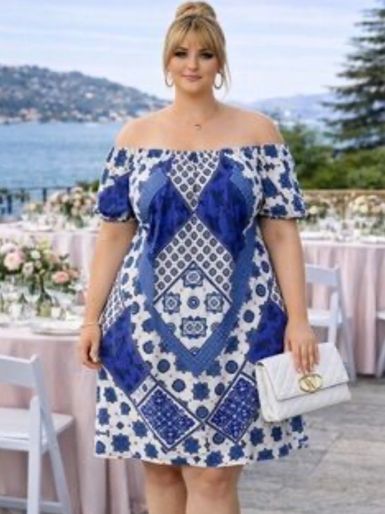 Sugarlips Dresses & Skirts - Sugarlips Blue and White Patchwork Puff Sleeve Mini Dress